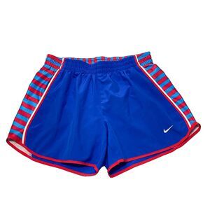Nike Womens Dri Fit Shorts S Blue Red Stripe Brief Lined Elastic Waist Athletic